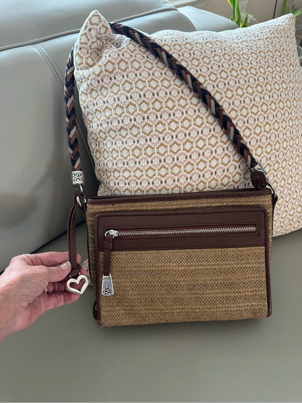 Brighton Your Bag Brooklyn Crossbody Organizer Straw Leather Rope Shoulder Mint